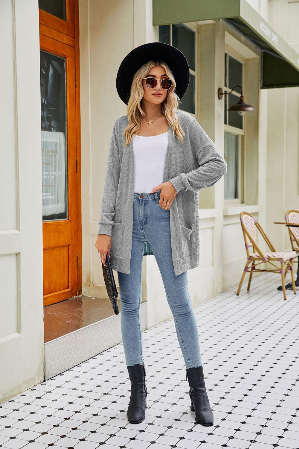 Cable-knit Long Sleeve Open Front Cardigan - Cardigan