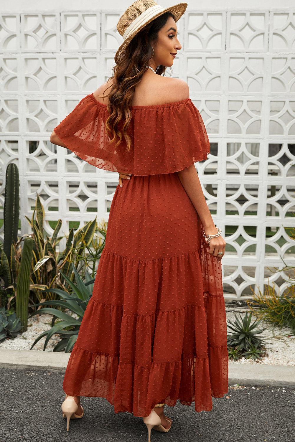 Swiss Dot Off-Shoulder Tiered Maxi Dress - Dresses