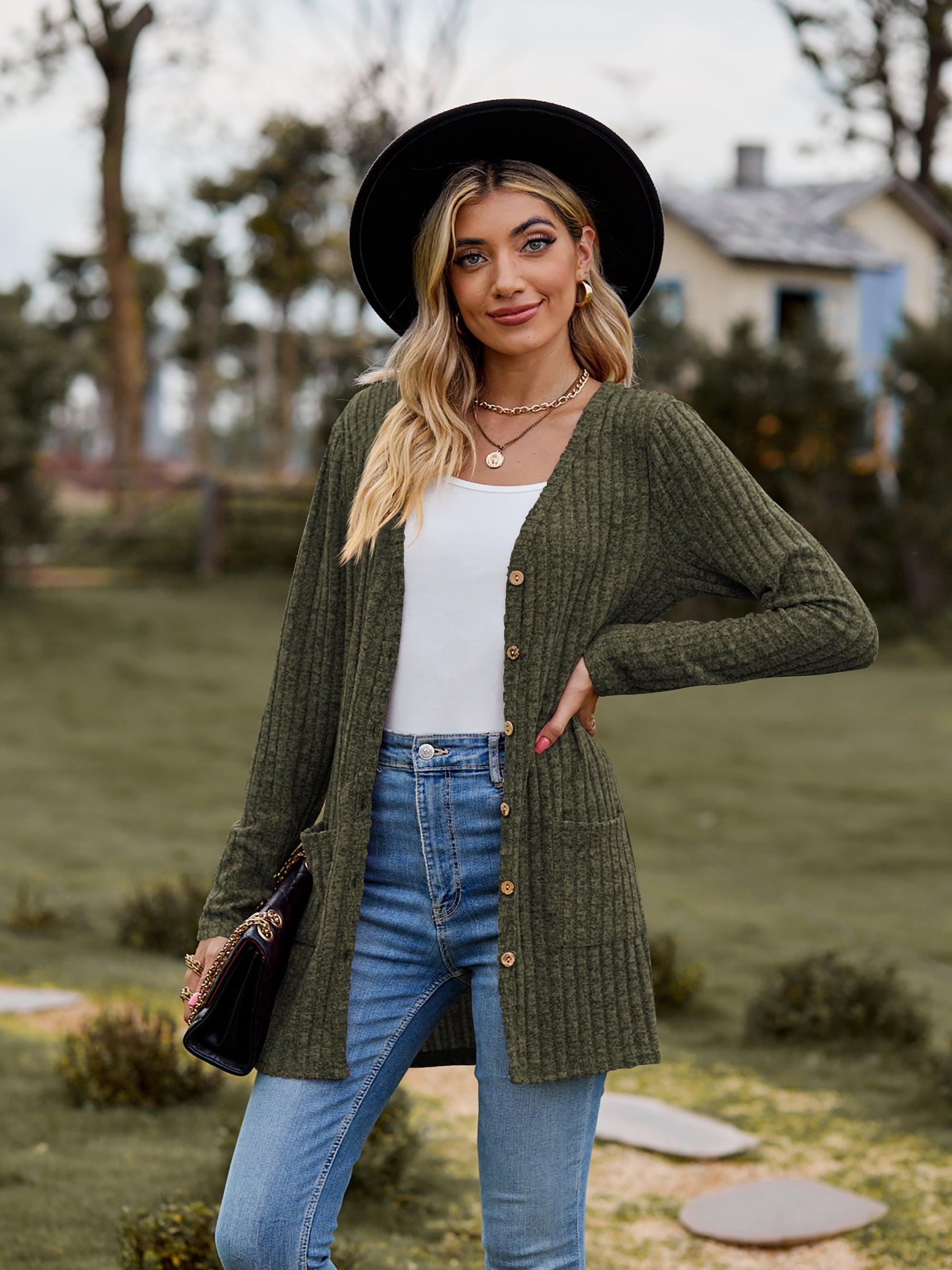 Ribbed Button-UP Cardigan with Pockets - Cardigan