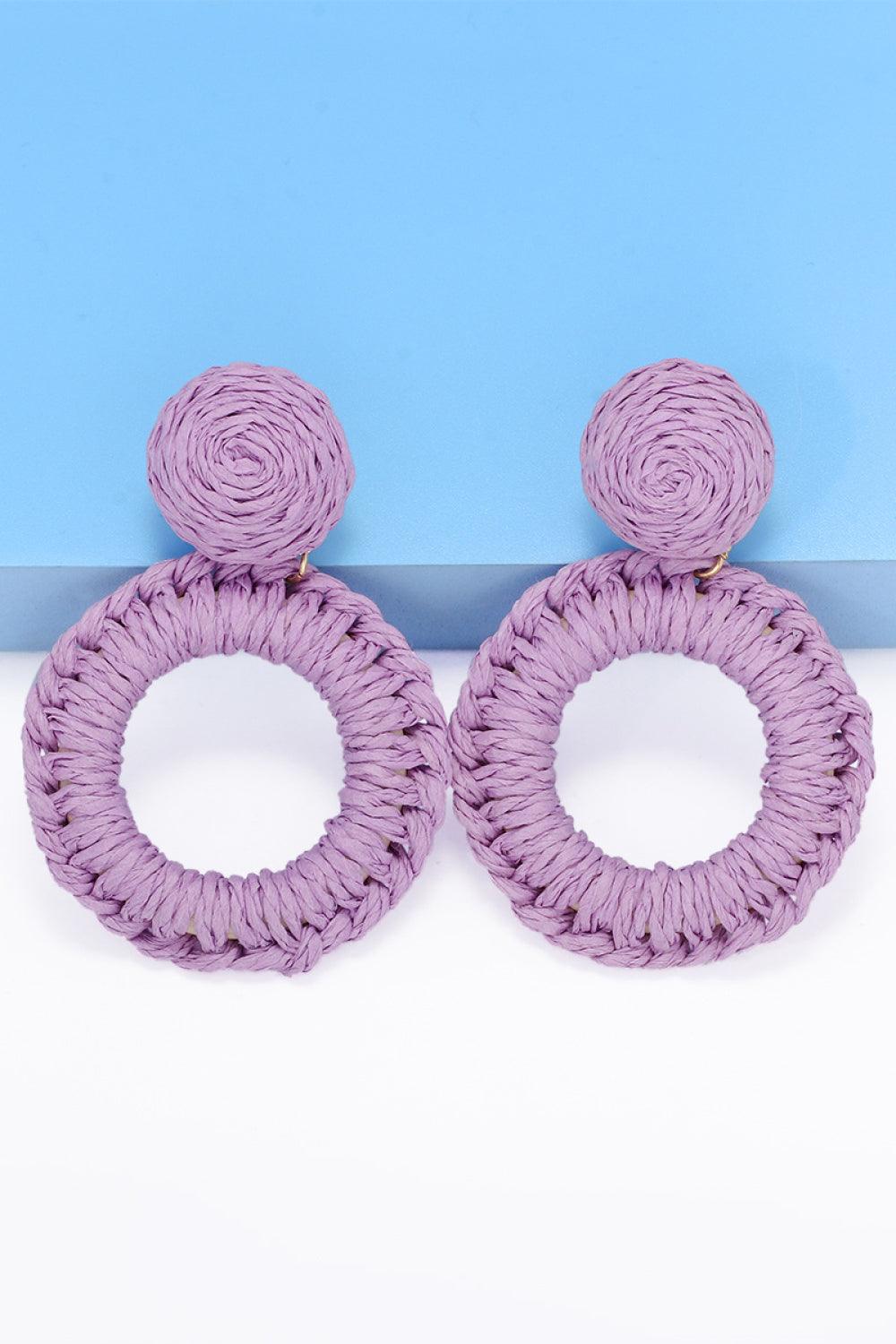 Round Shape Raffia Grass Dangle Earrings - Earring