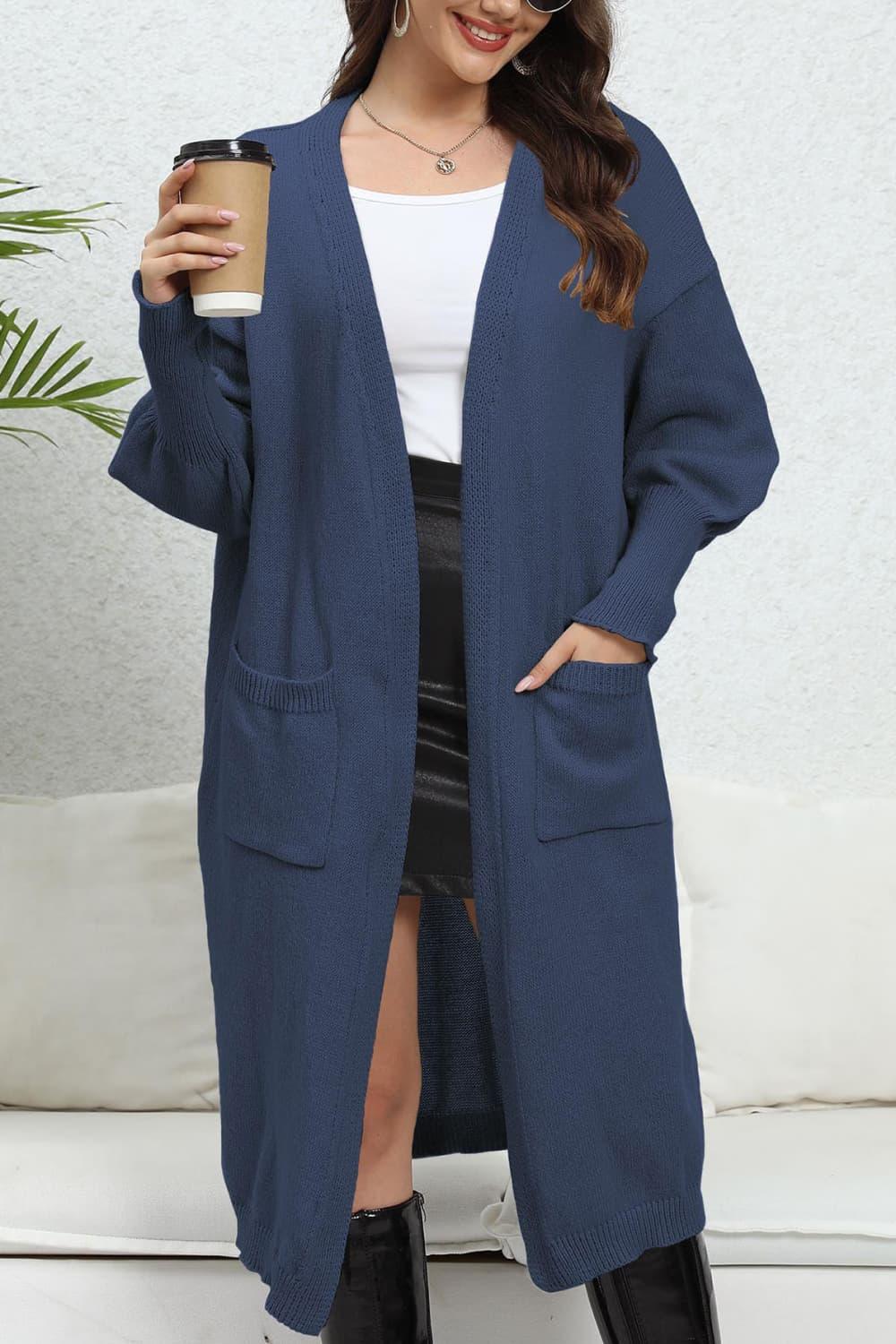 Open Front Longline Cardigan With Pockets - Cardigan