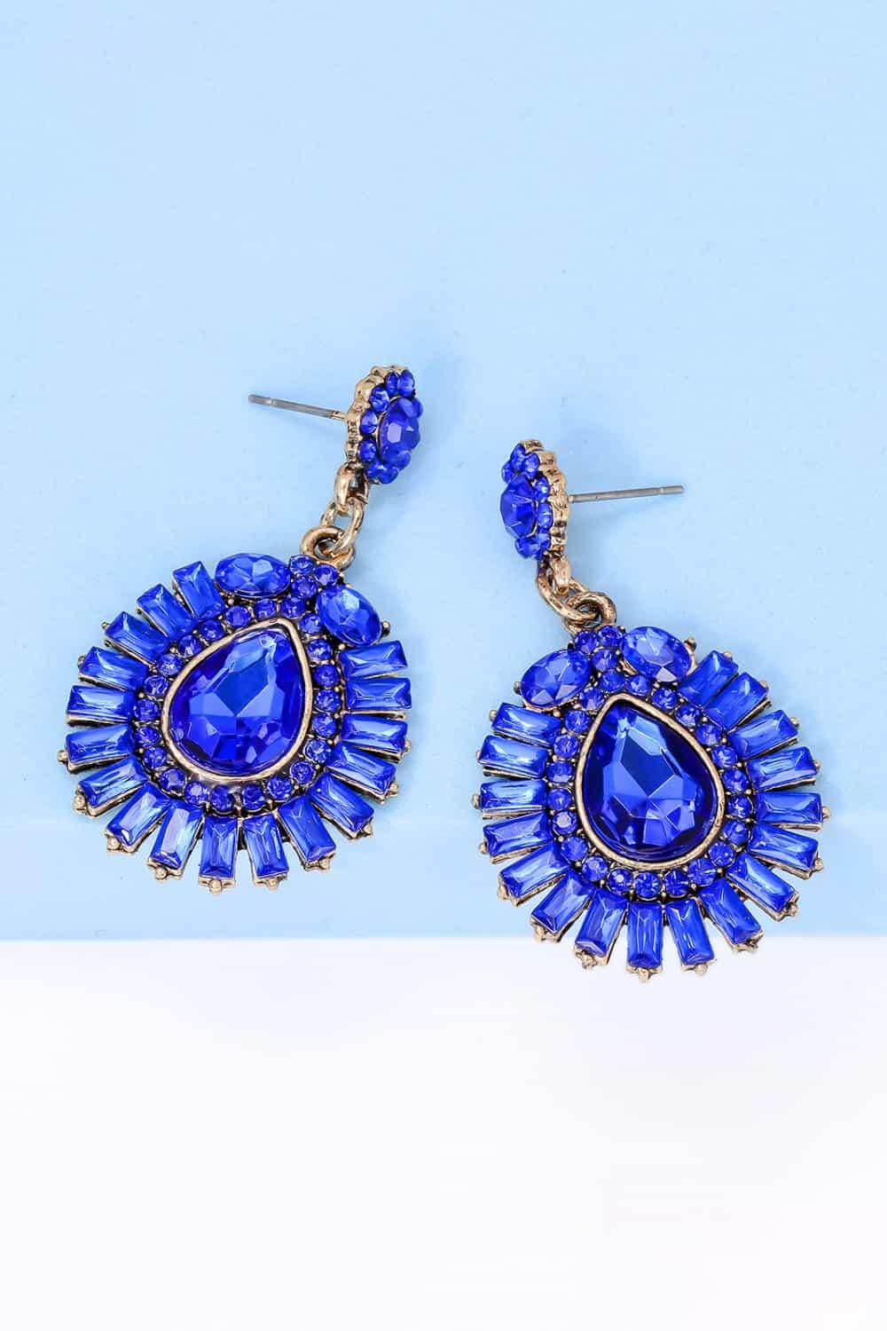 Teardrop Shape Glass Stone Dangle Earrings - Earring