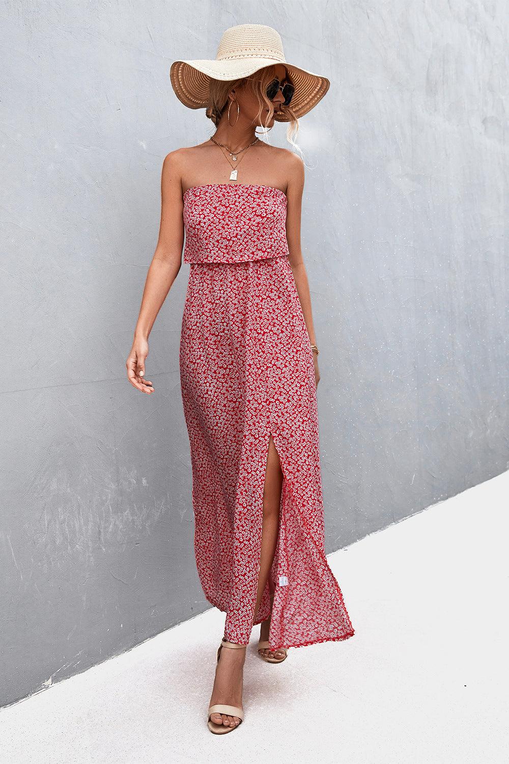 Layered Strapless Split Maxi Dress - Dresses