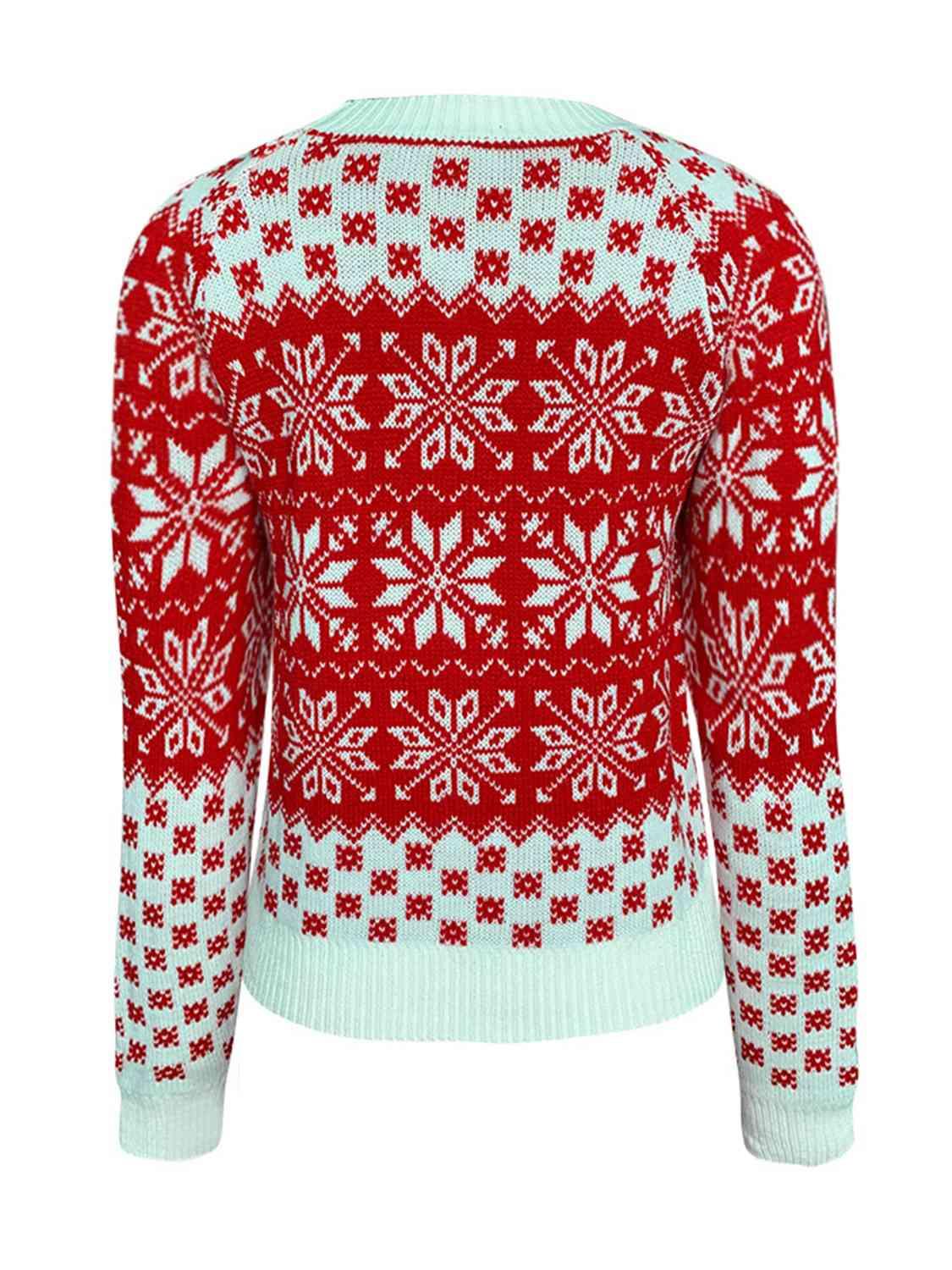 Christmas Snowflake Round Neck Sweater - Sweater