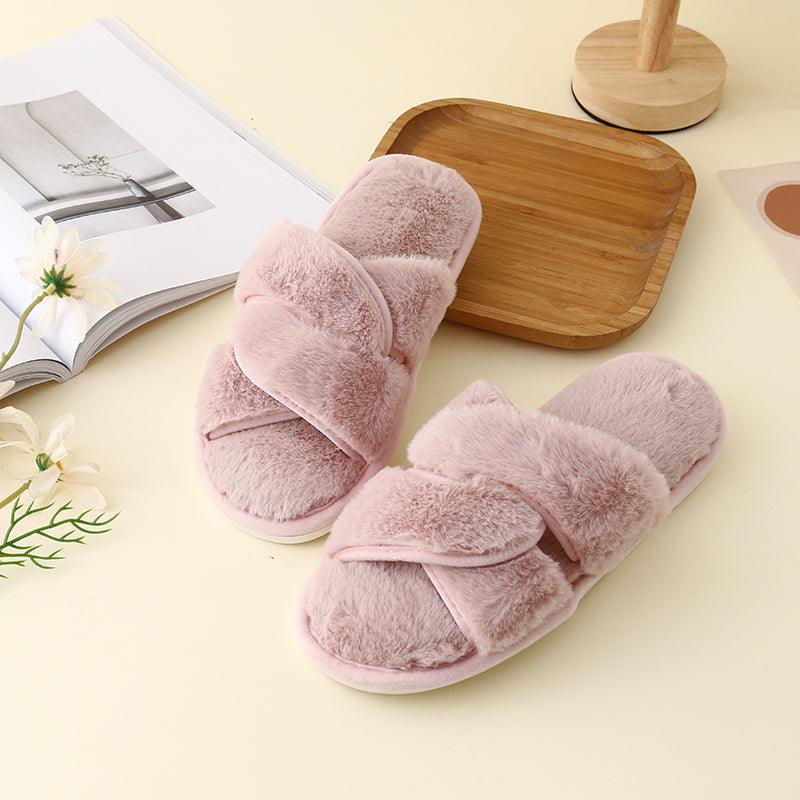 Faux Fur Twisted Strap Slippers - Slippers