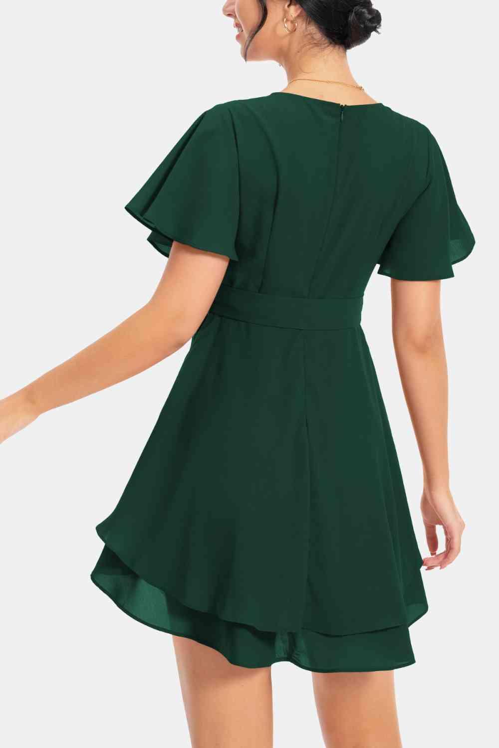 Surplice Neck Flutter Sleeve Mini Dress - Dresses