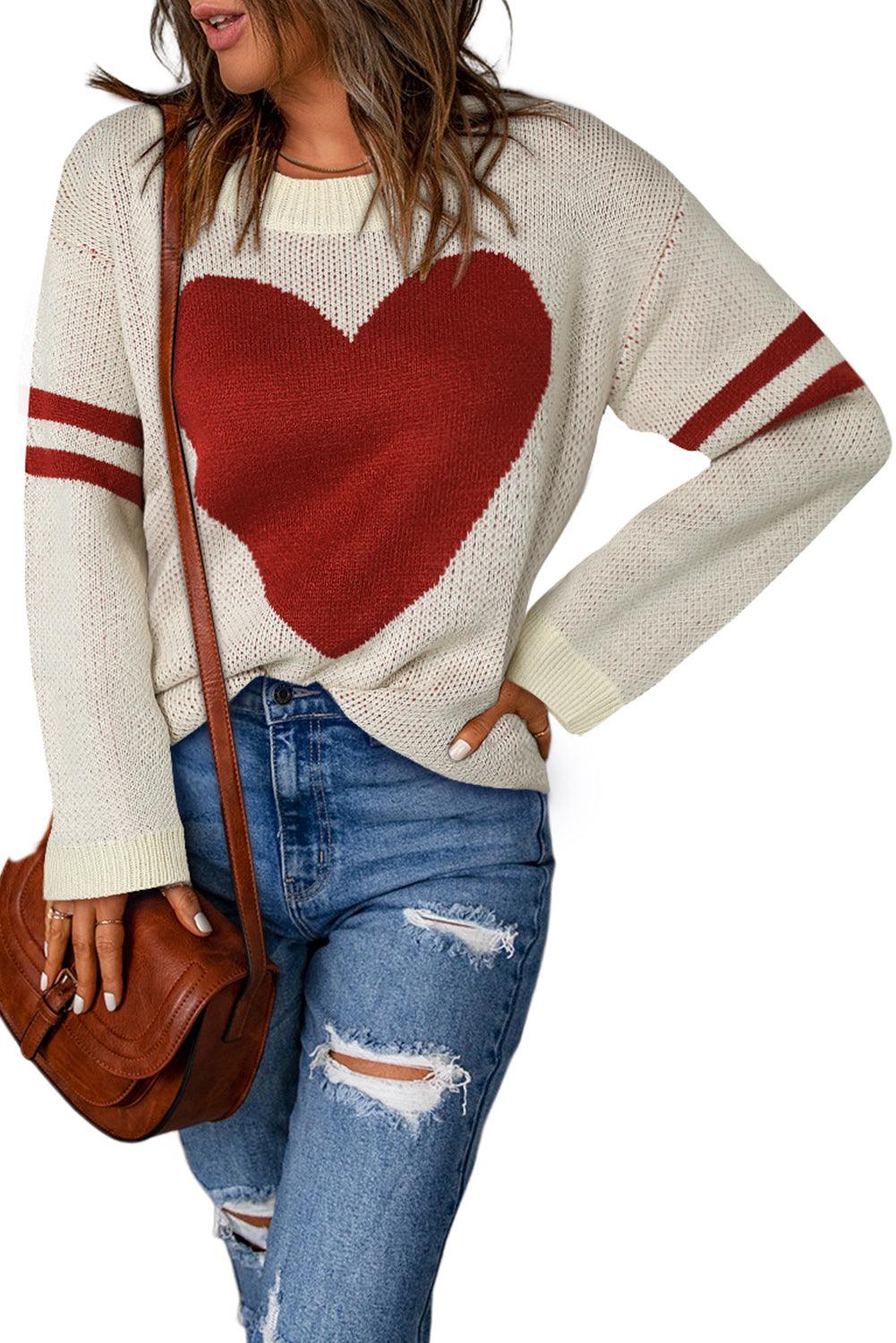 Heart Graphic Openwork Ribbed Sweater - Sweater