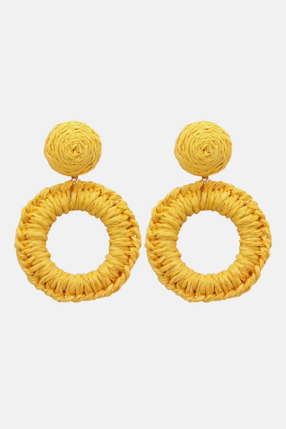 Round Shape Raffia Grass Dangle Earrings - Earring