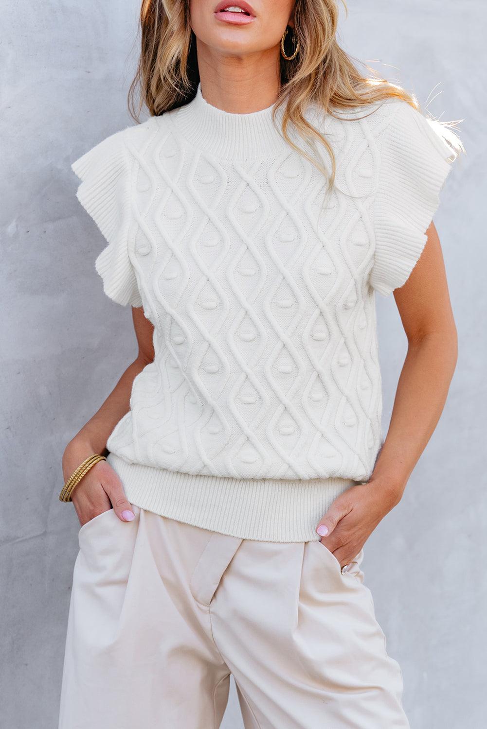 Ruffled Round Neck Cap Sleeve Knit Top - Top