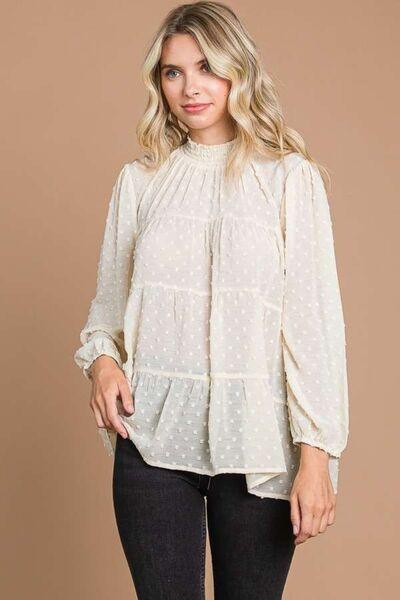 Culture Code Swiss Dot Smocked Mock Neck Blouse - Blouse