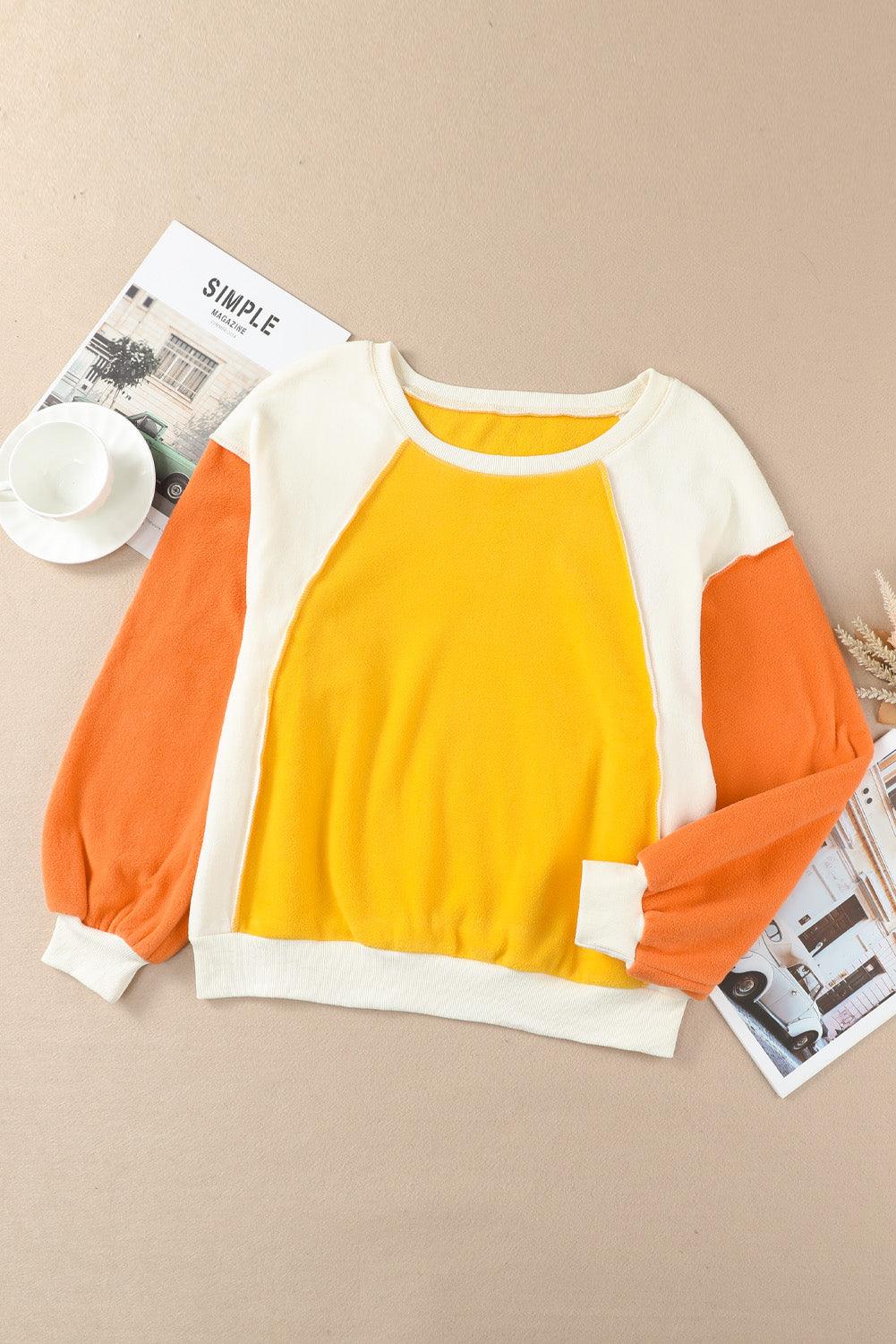 Round Neck Dropped Shoulder Color Block Sweatshirt - Sweatshirt