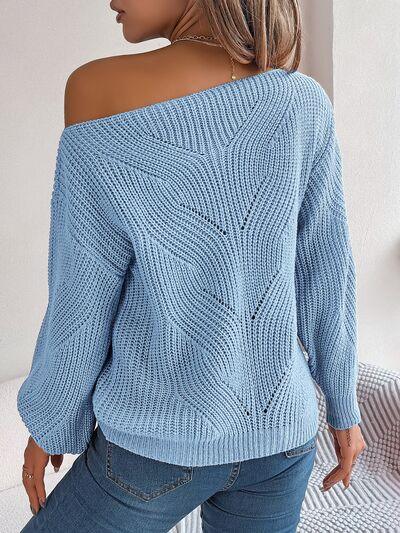 Openwork Boat Neck Sweater - Sweater