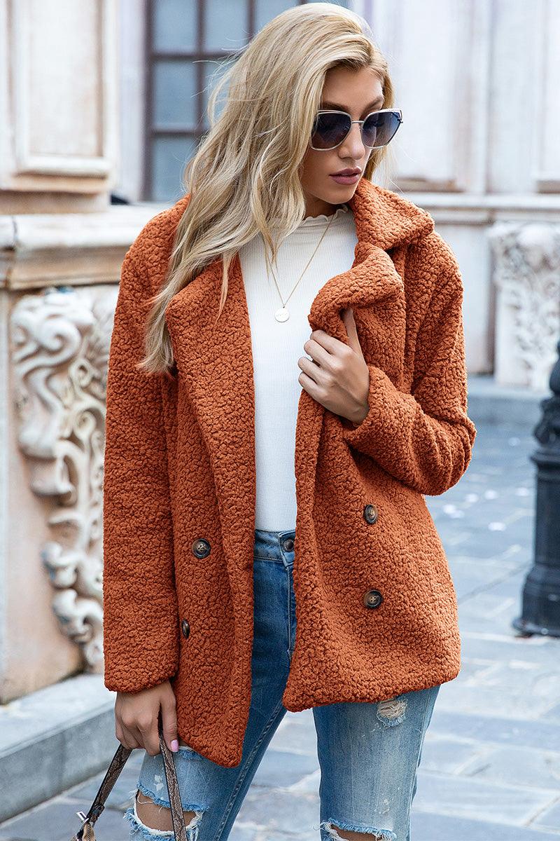 Full Size Lapel Collar Sherpa Coat - Coat