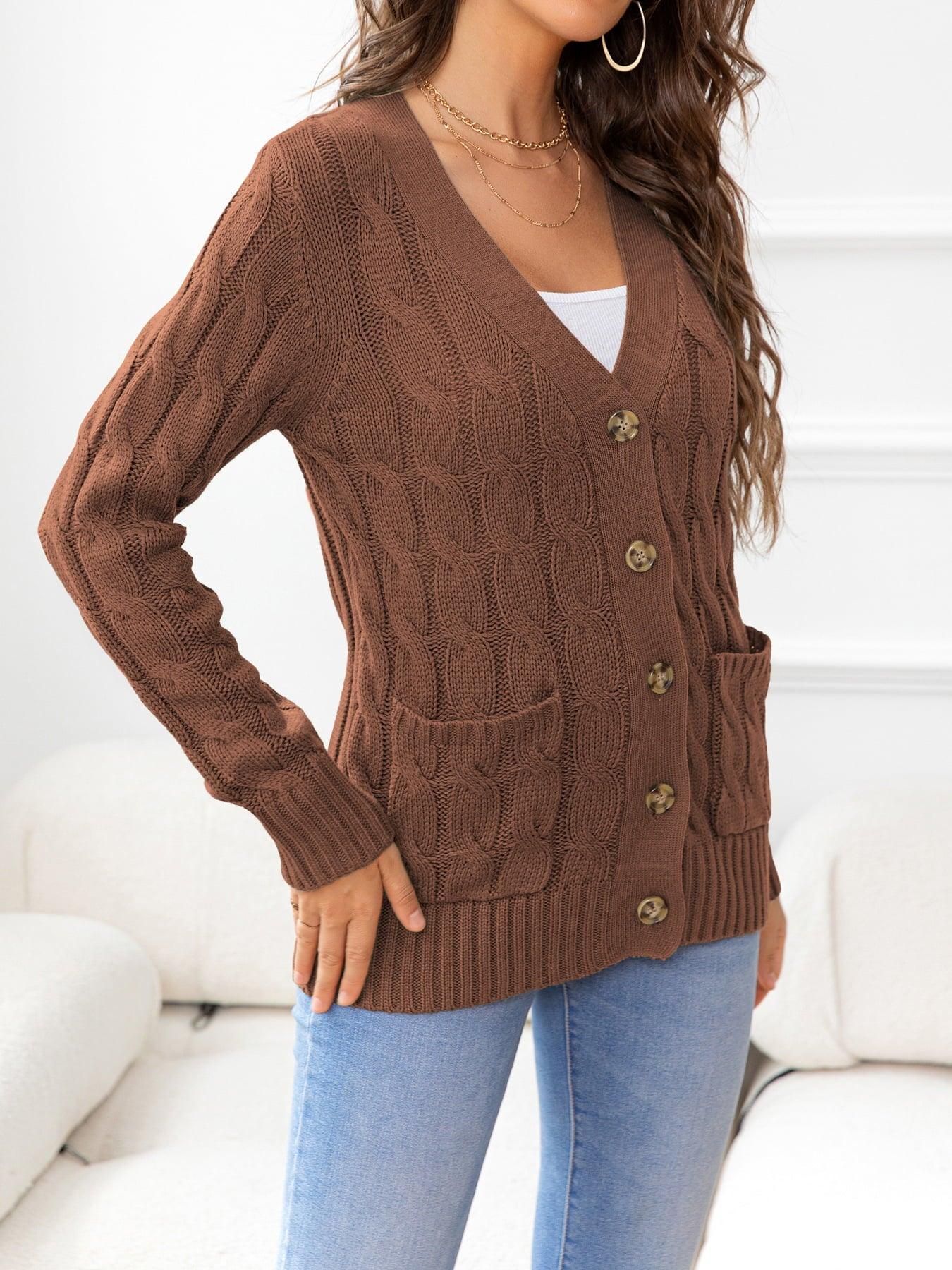 Button Down Cable-Knit Cardigan - Cardigan