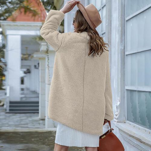 Collared Neck Long Sleeve Winter Coat - Coat