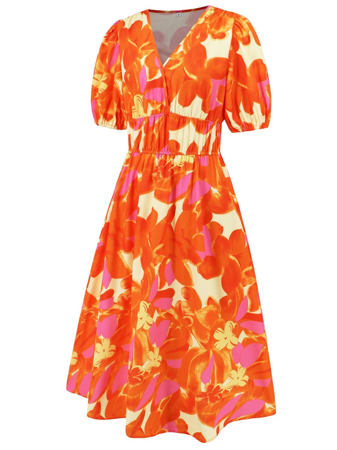 Ruched Floral Surplice Midi Dress - Dresses