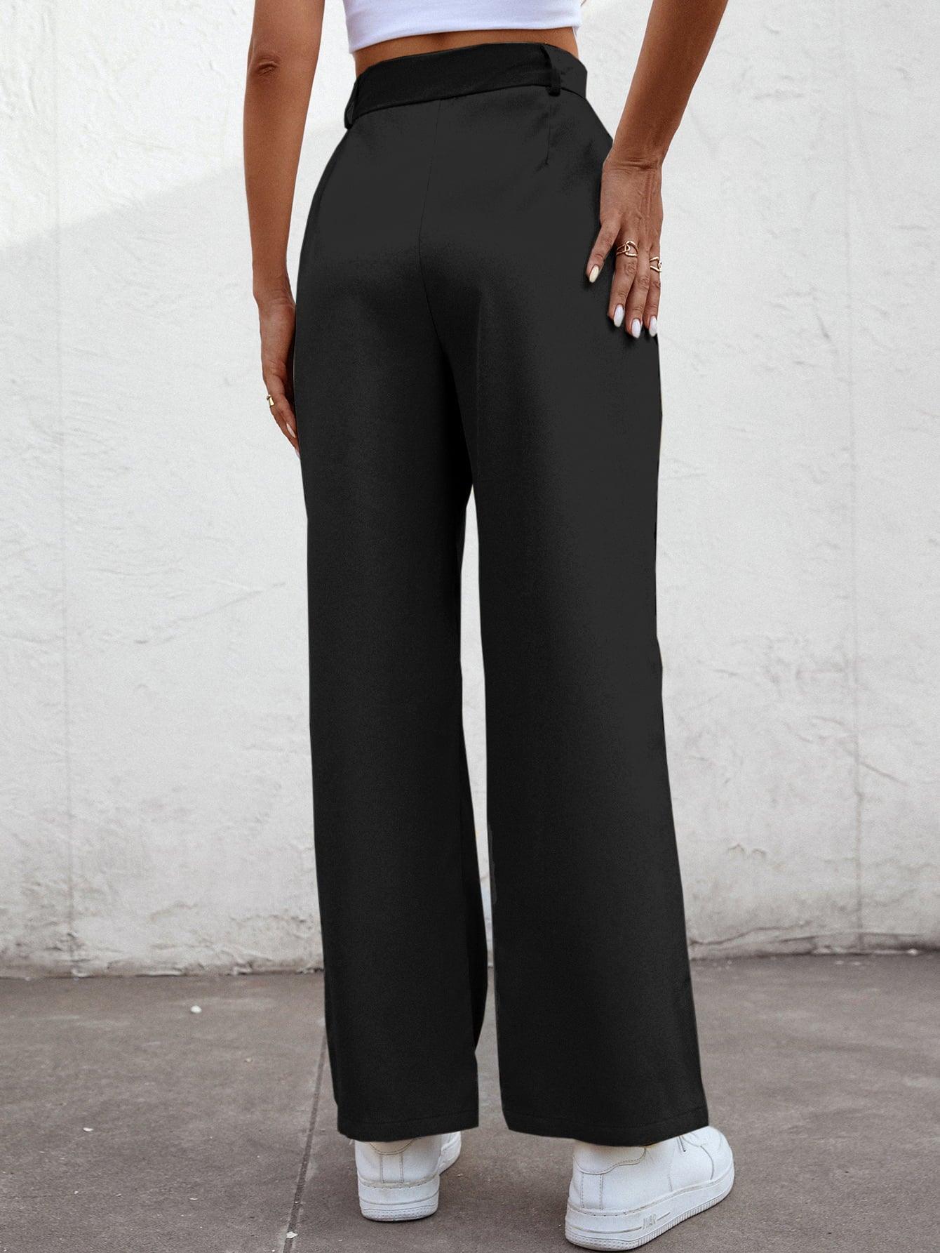 Cropped High Waist Straight Leg Pleated Pants - Pant