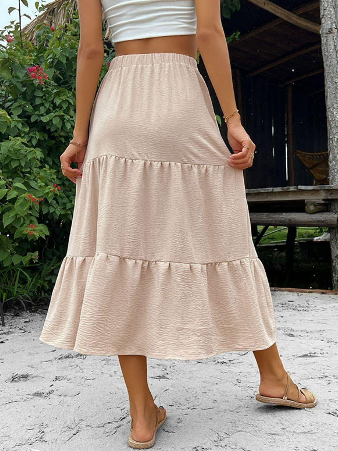 Button Down Tiered Midi Skirt - Skirt