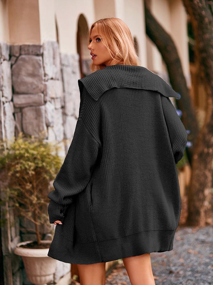 Dropped Shoulder Lonline Hooded Knit Cardigan - Cardigan