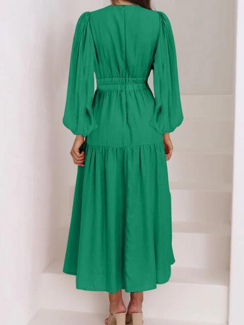 Deep V-Neck Balloon Sleeve Maxi Dress - Dresses