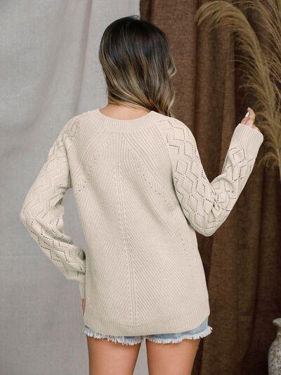 Openwork Raglan Sleeve Sweater - Sweater