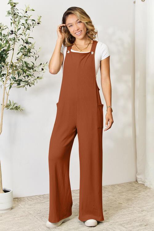 Double Take Wide Strap Overall with Pockets - Overall