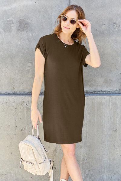 Basic Bae Short Sleeve Mini Dress with Pockets - Dresses