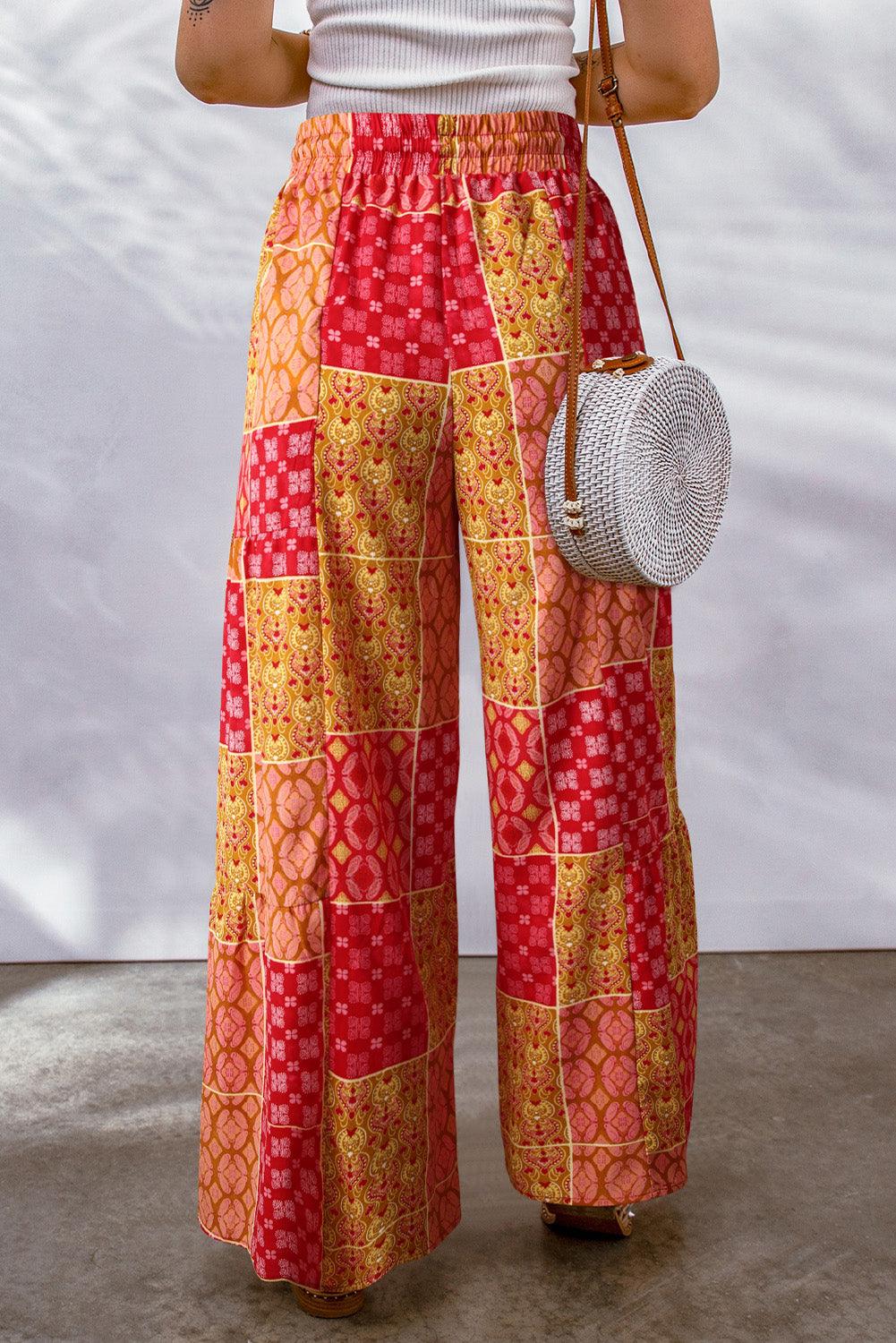 Bohemian Patchwork High Waist Wide Leg Pants - Pant