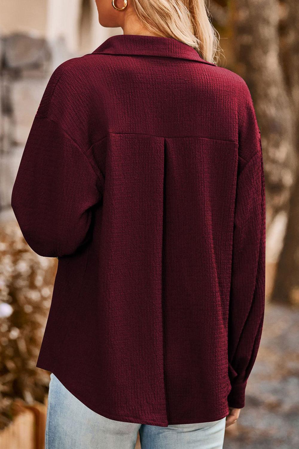 Twisted Collared Neck Long Sleeve Shirt - Shirt