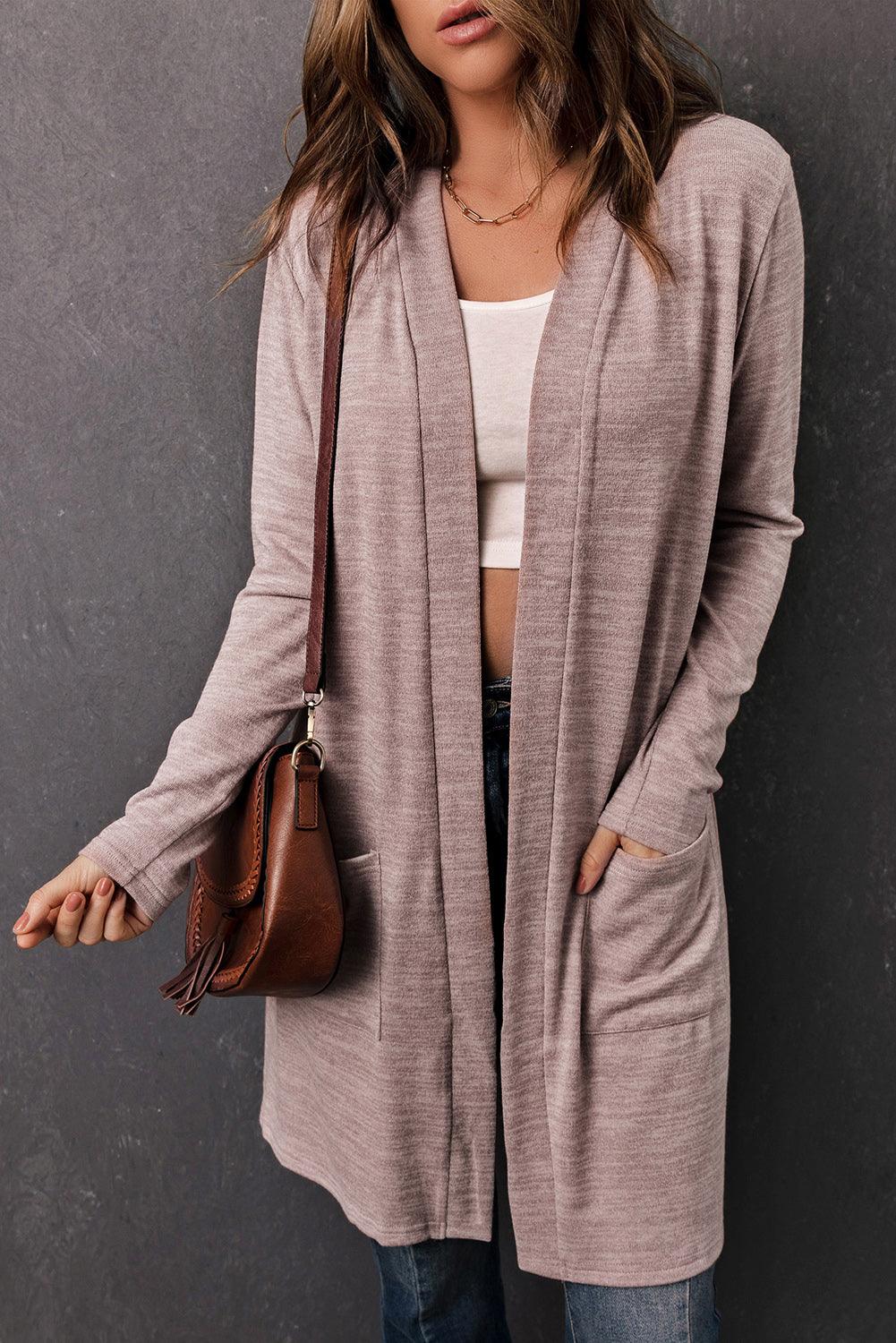 Longline Open Front Cardigan with Pocket - Cardigan