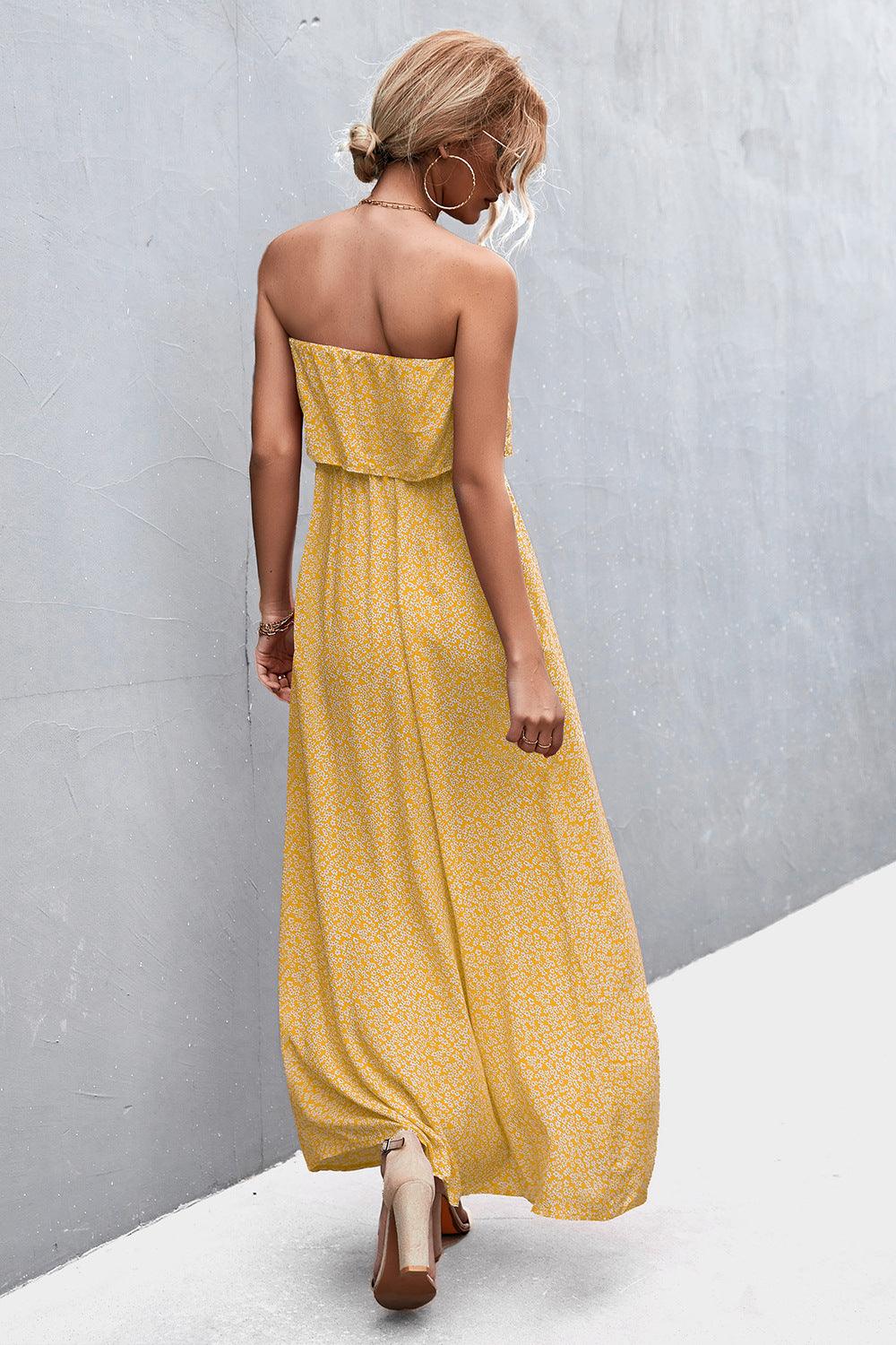 Layered Strapless Split Maxi Dress - Dresses