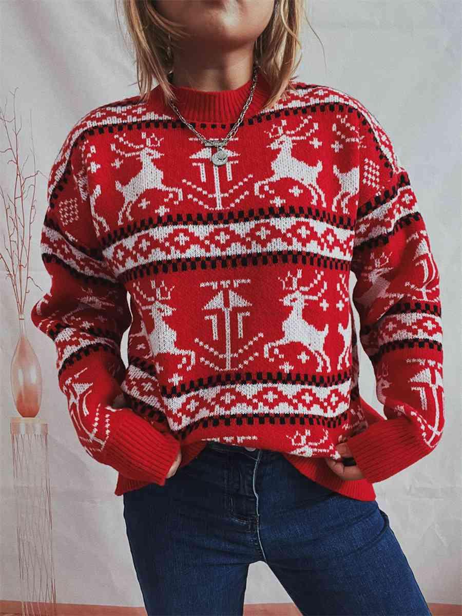 Christmas Reindeer Dropped Shoulder Sweater - Sweater