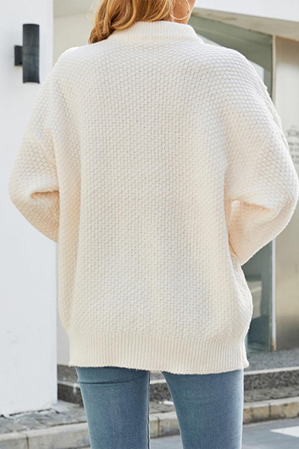 Cable-Knit Round Neck Long Sleeve Sweater - Sweater