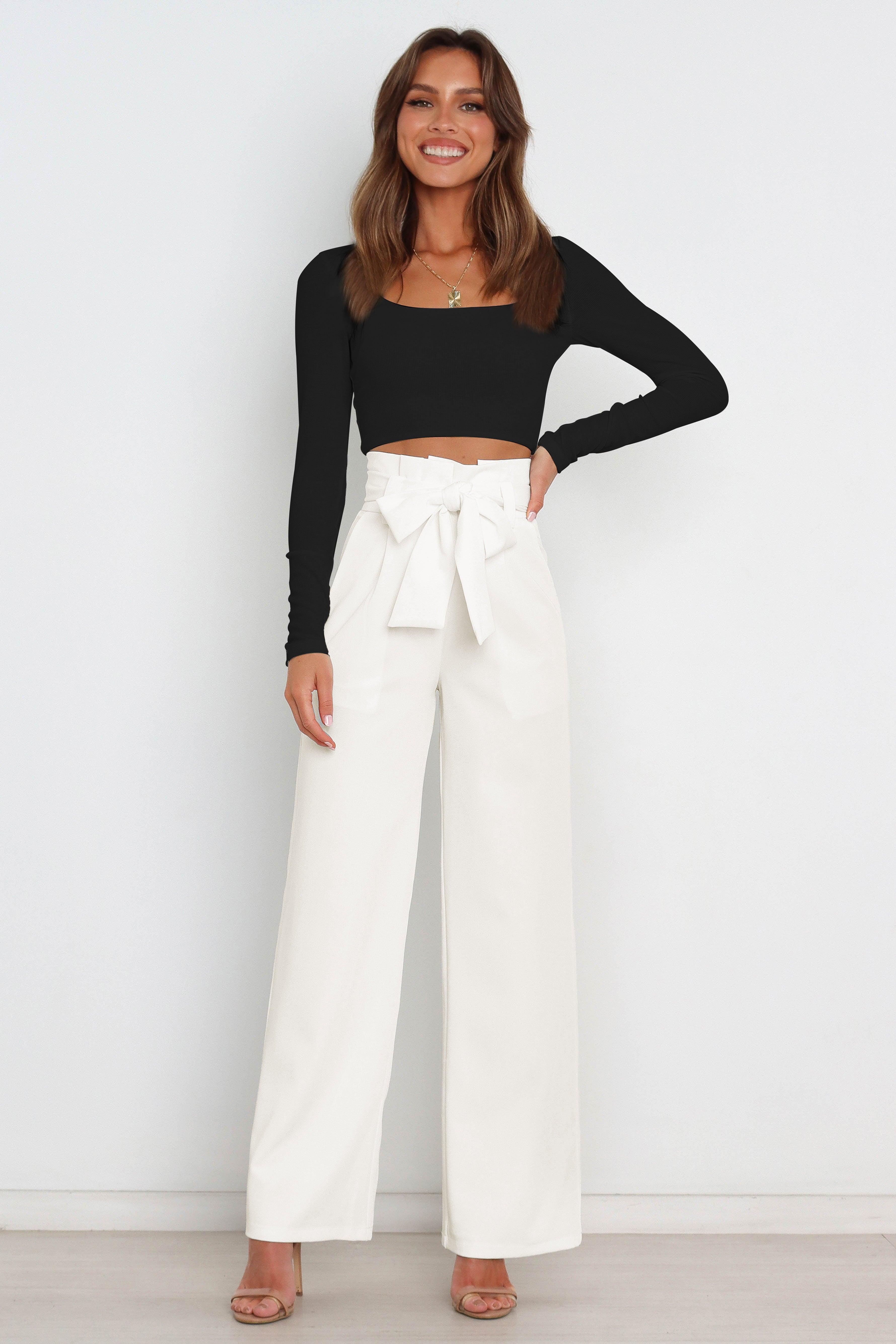 Tie Front Paperbag Wide Leg Pants - Pant