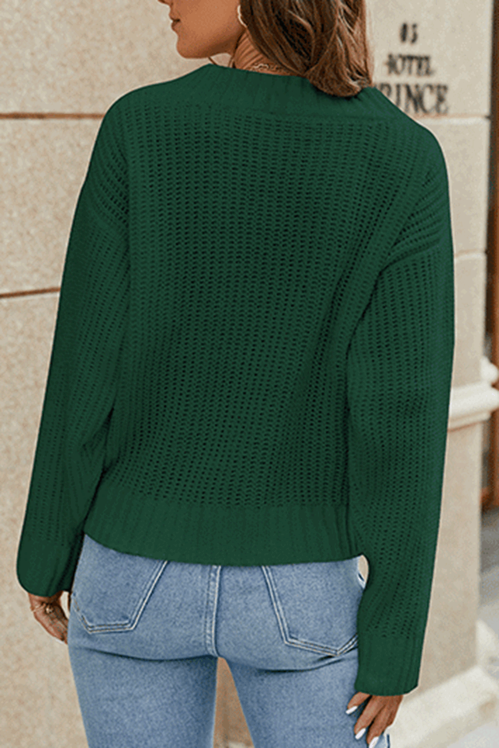 Ribbed Surplice Neck Long Sleeve Sweater - Sweater