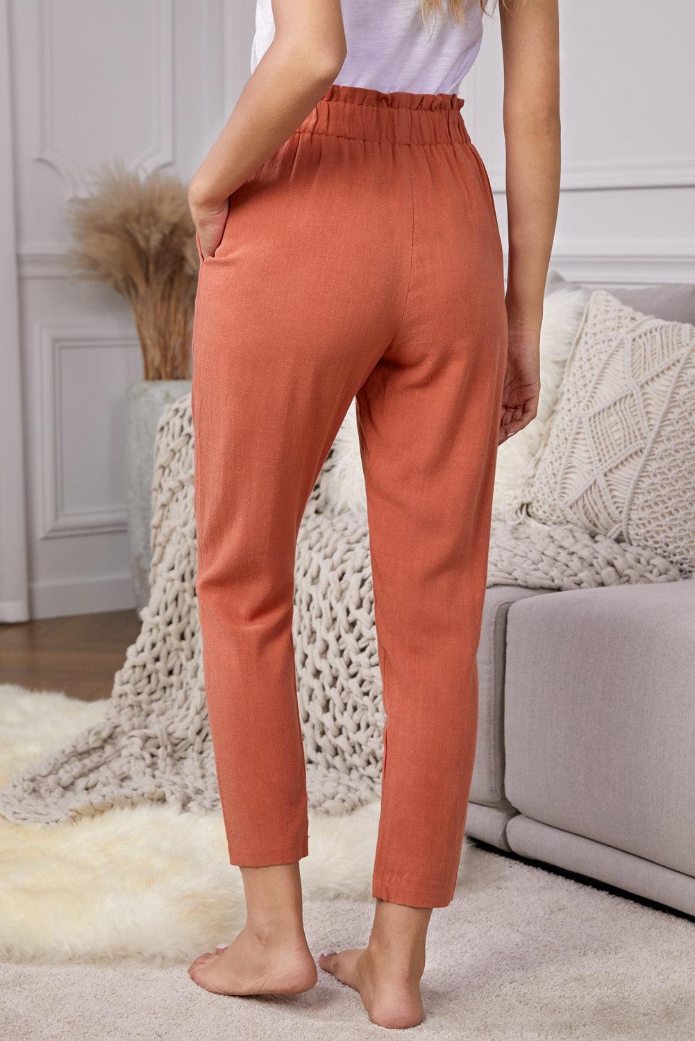 Cropped Elastic Waistband High Waist Tapered Pants - Pant