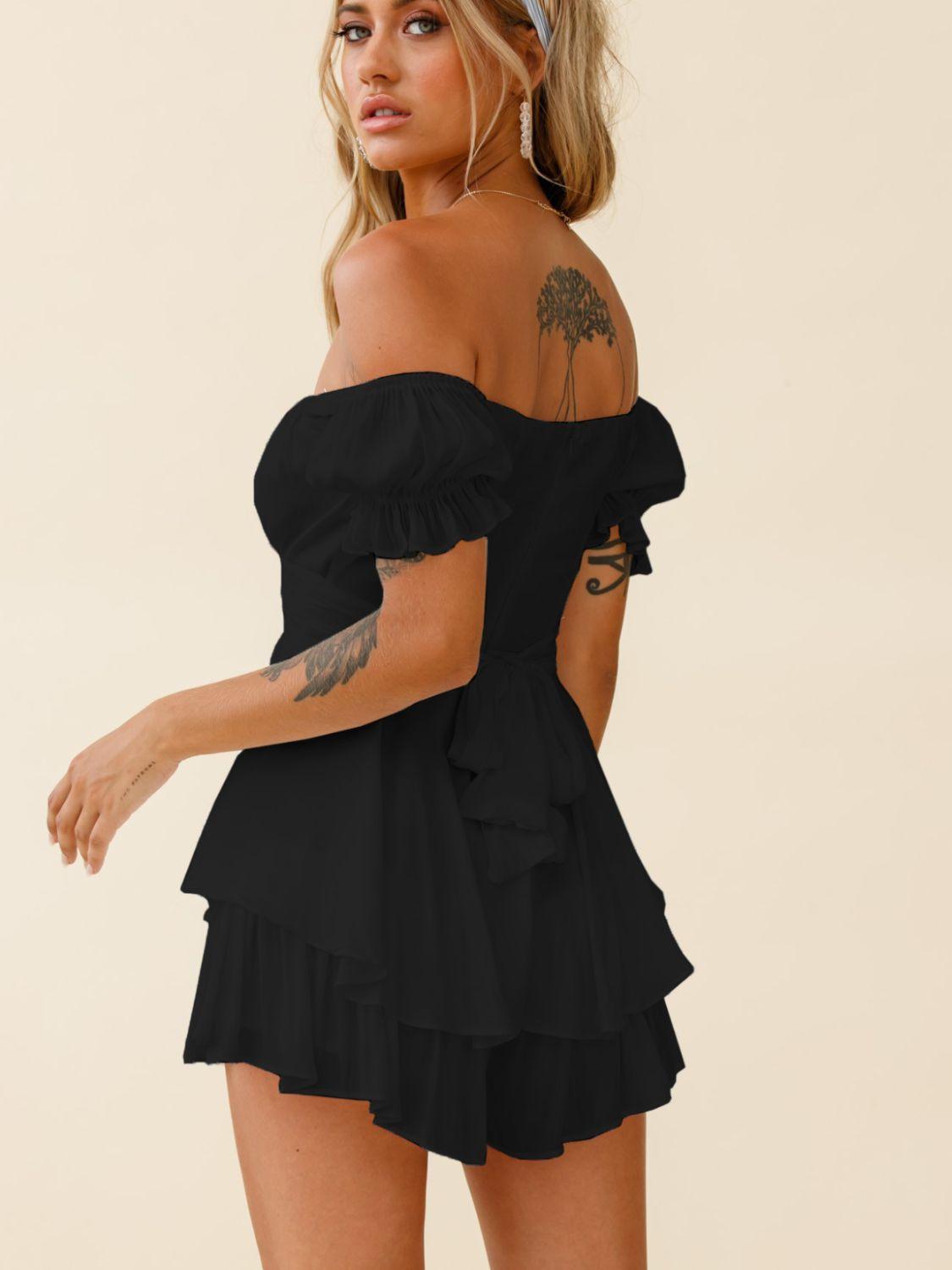 Off Shoulder Flounce Sleeve Layered Mini Dress - Dresses