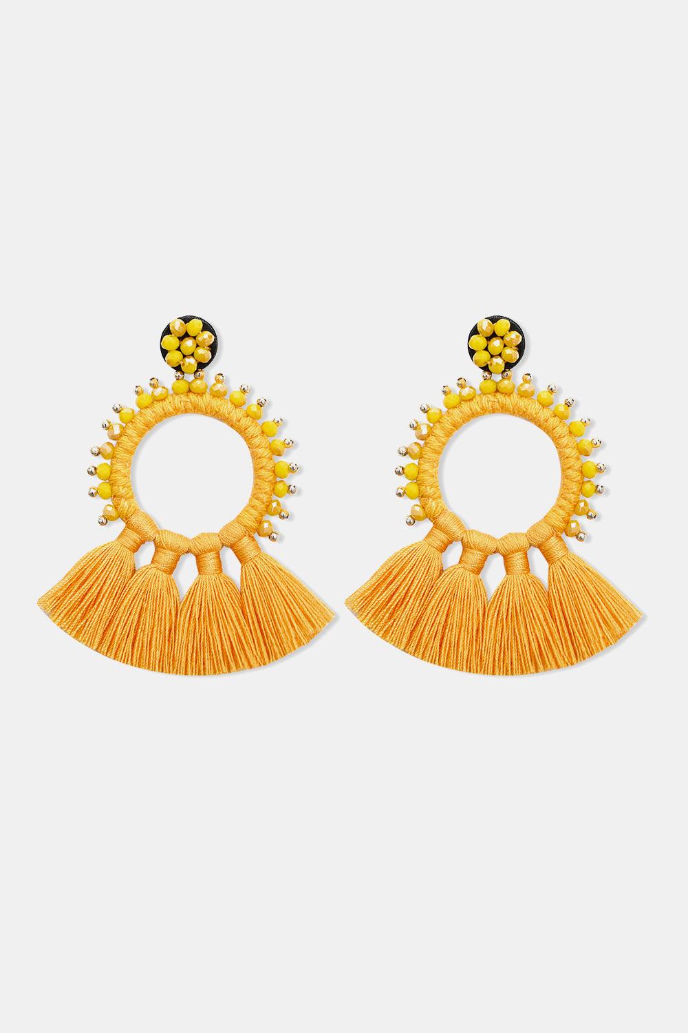 Bead Detail Tassel Dangle Earrings - Earring