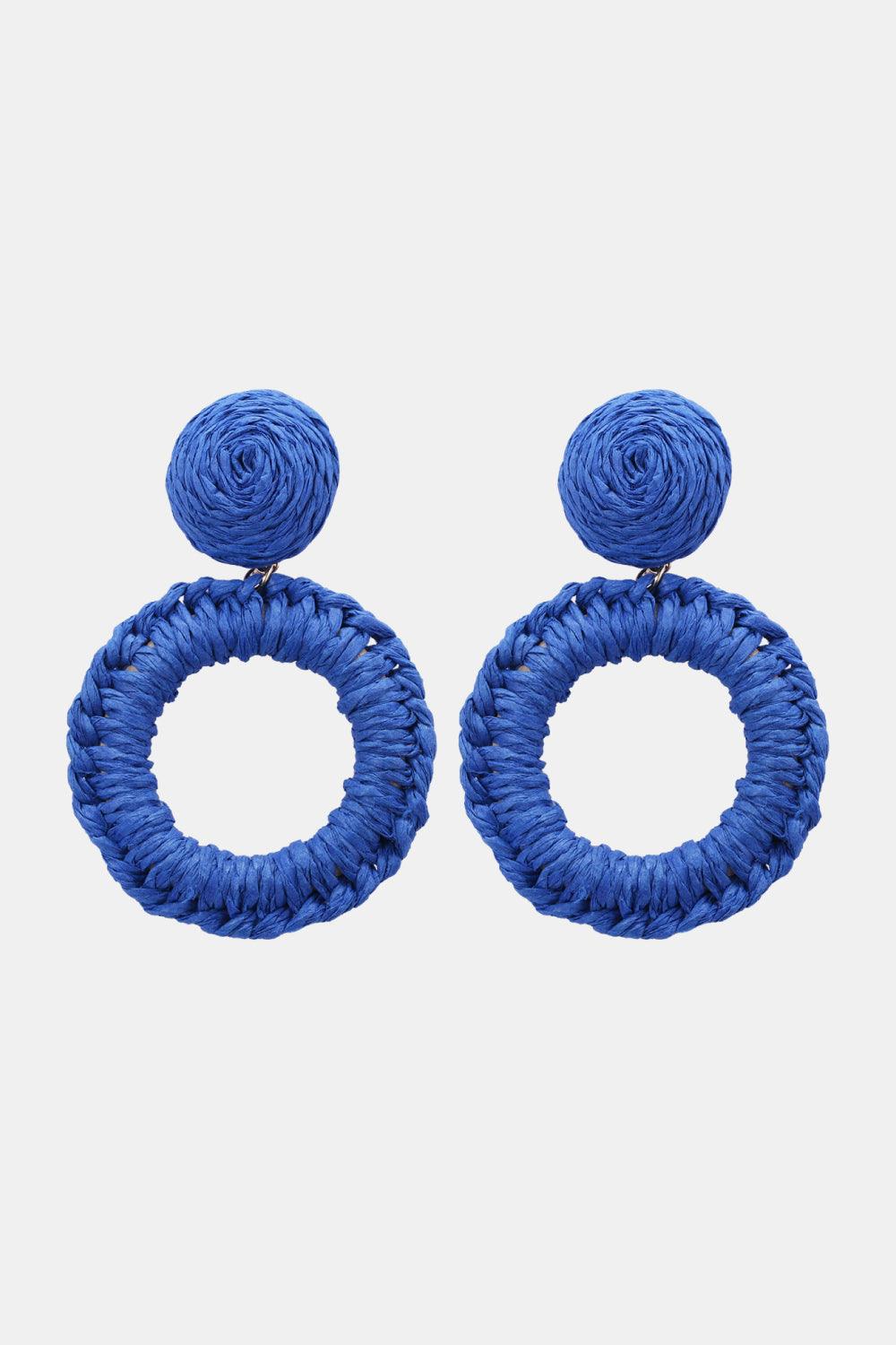 Round Shape Raffia Grass Dangle Earrings - Earring