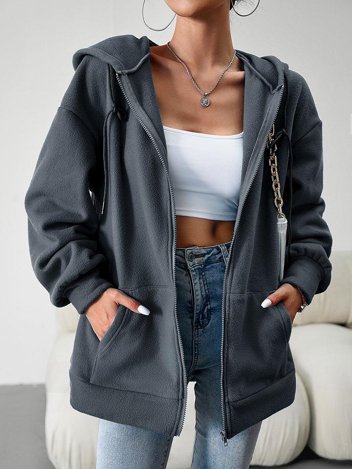 Zip-Up Hooded Fleece Jacket - Jacket