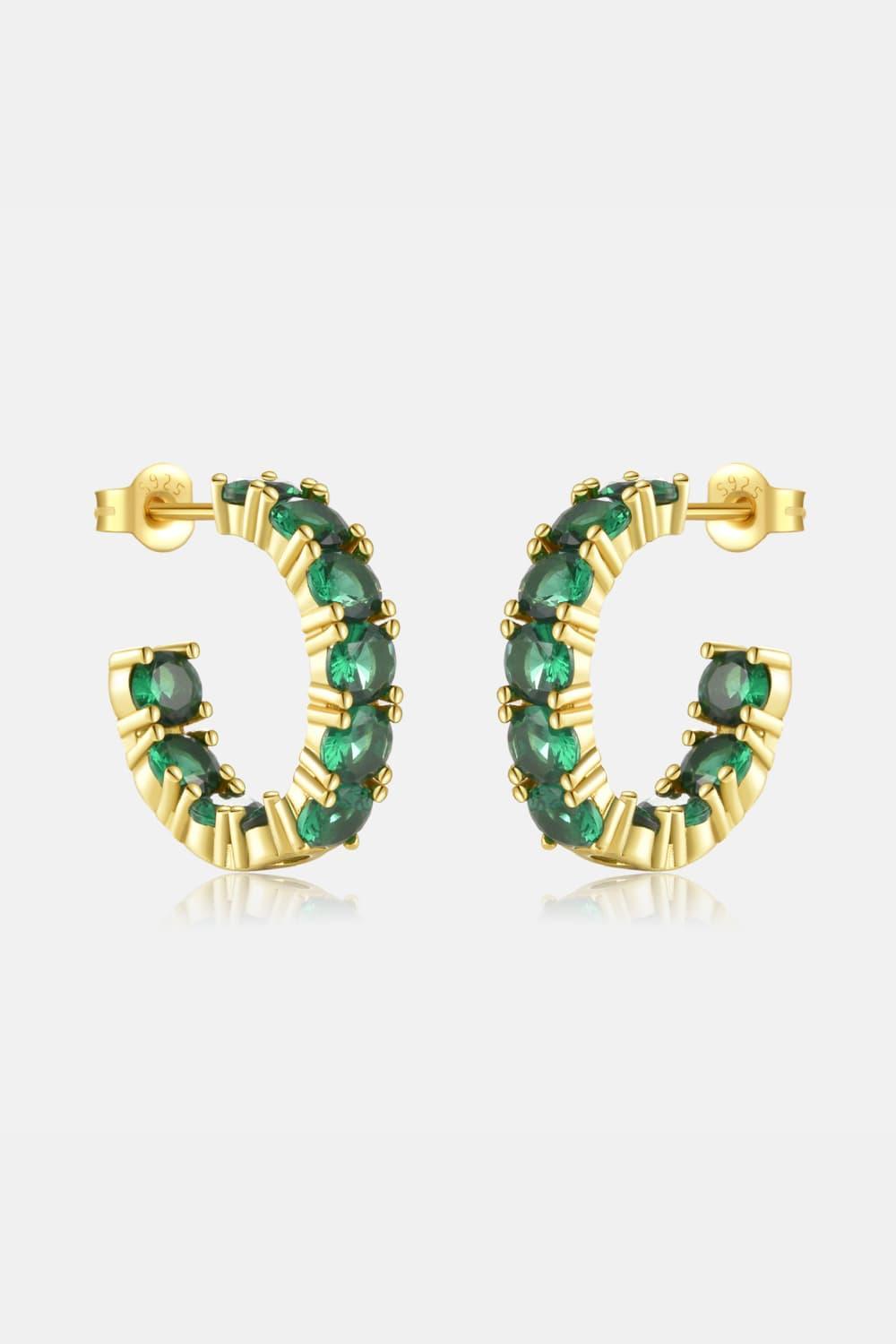 Inlaid Zircon C-Hoop Earrings - Earring