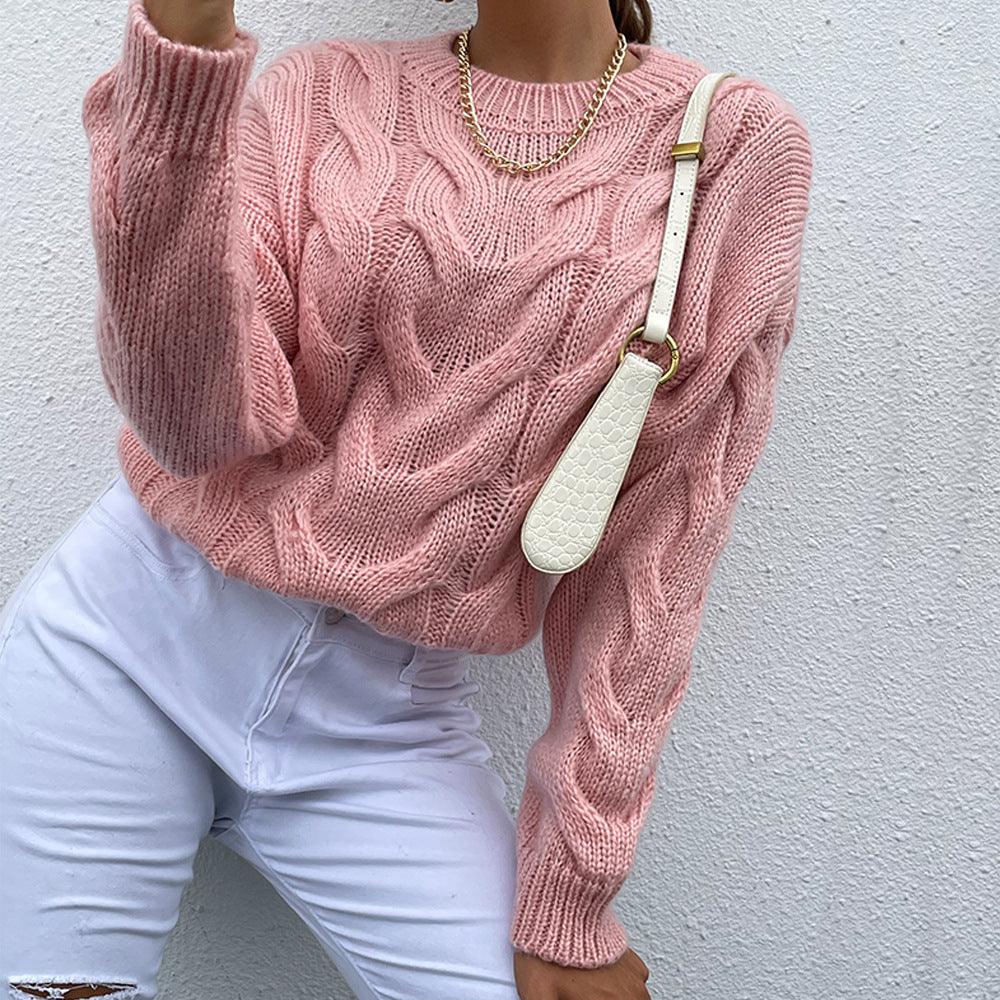 Cable-Knit Round Neck Pullover Sweater - Sweater