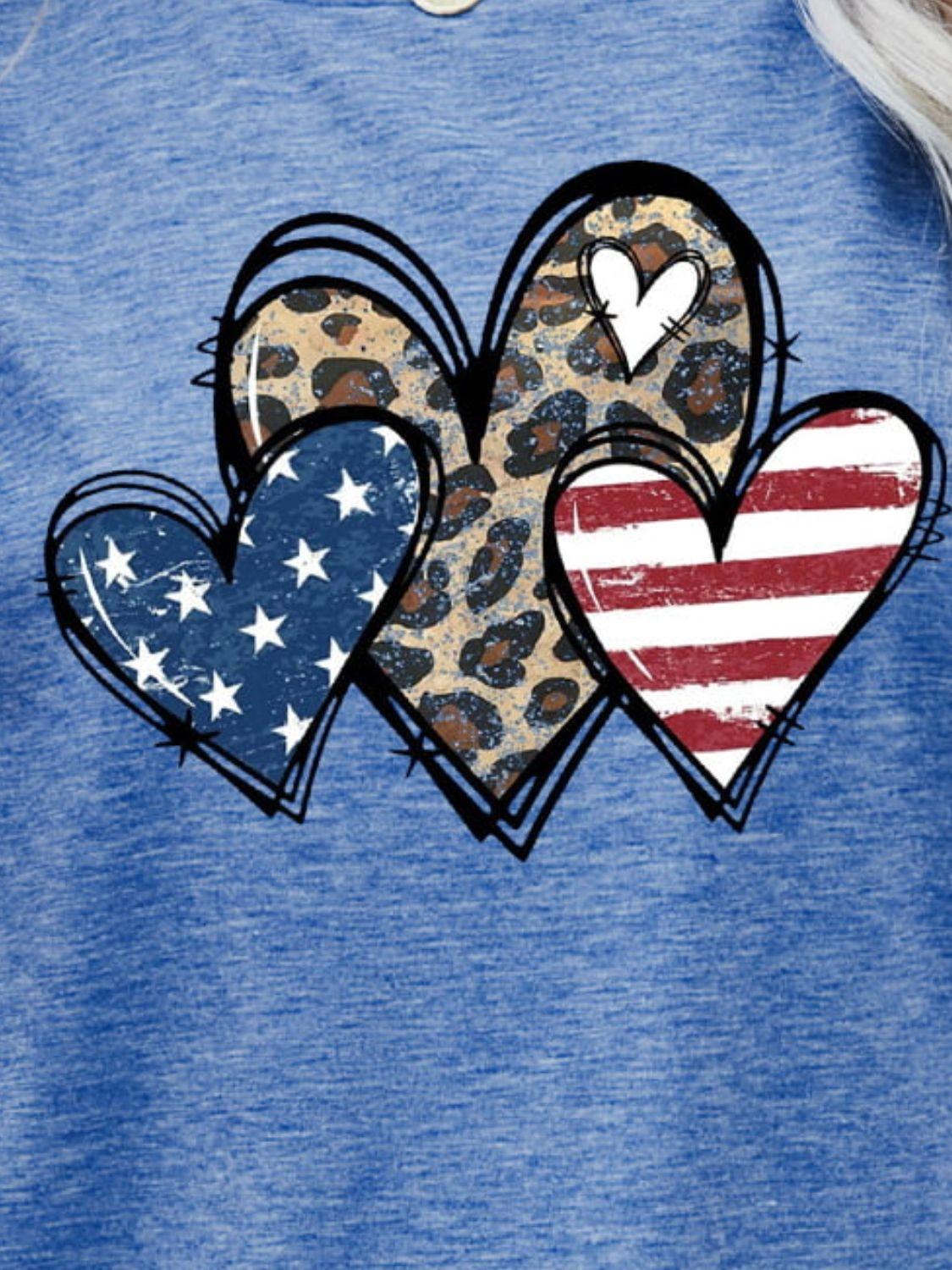 US Flag Leopard Heart Graphic T-Shirt - T-Shirt