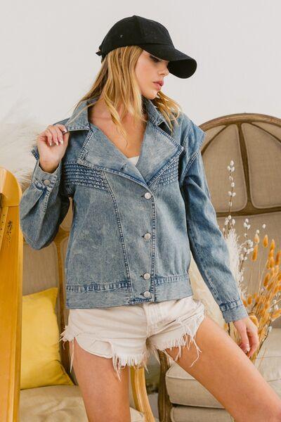 BiBi Button Up Long Sleeve Denim Jacket - Jacket