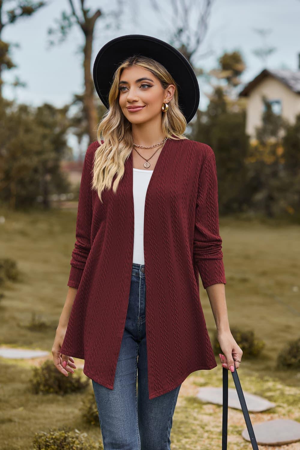 Open Front Long Sleeve Cardigan - Cardigan