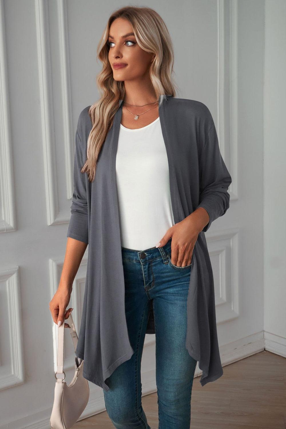 Open Front Long Sleeve Cardigan - Cardigan