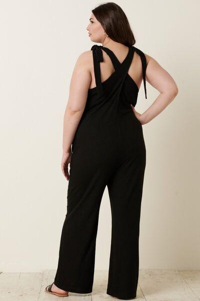 Mittoshop Rib Knit V-Neck Cross Back Jumpsuit - Jumpsuit