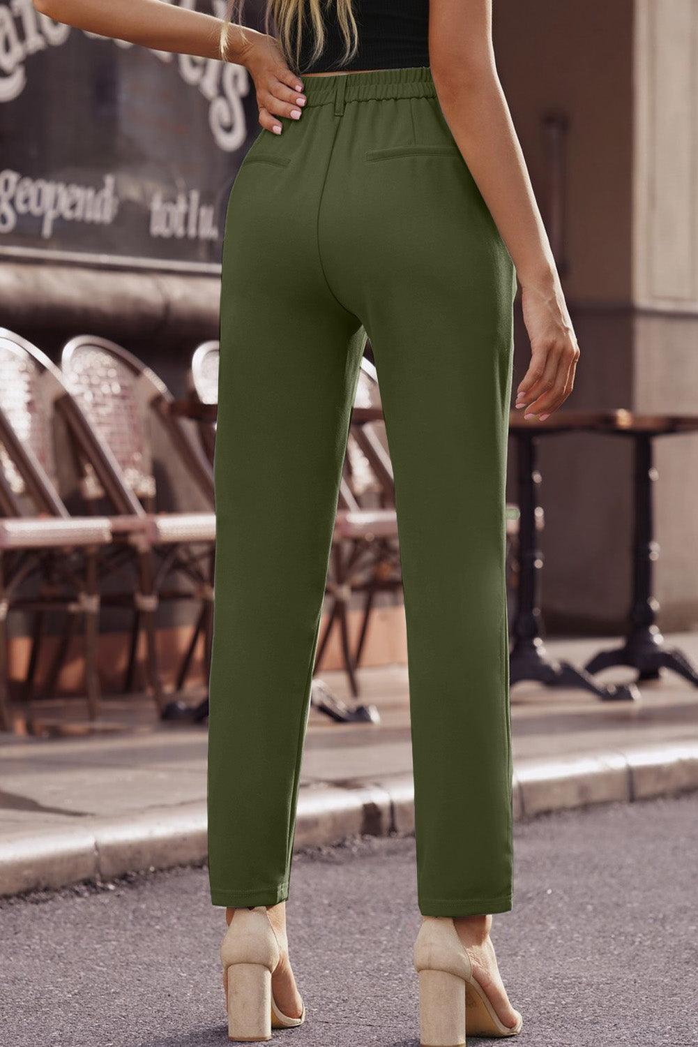 Cropped Straight Leg High Waist Pants with Pockets - Pant