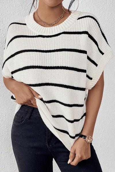 Striped Round Neck Sweater Vest - Sweater