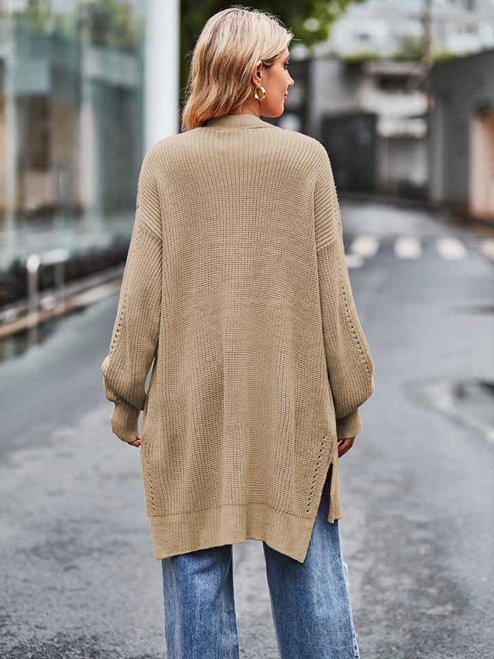 Open Front Longline Waffle-Knit Cardigan - Cardigan